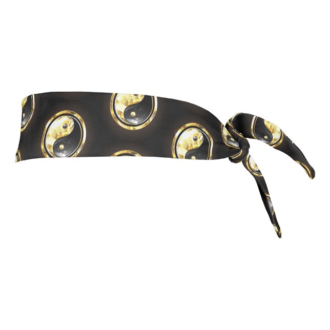 Gold Yin Yang on black Tie Headband (Rotate 90)