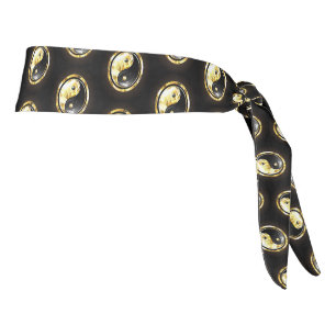 Gold Yin Yang on black Tie Headband