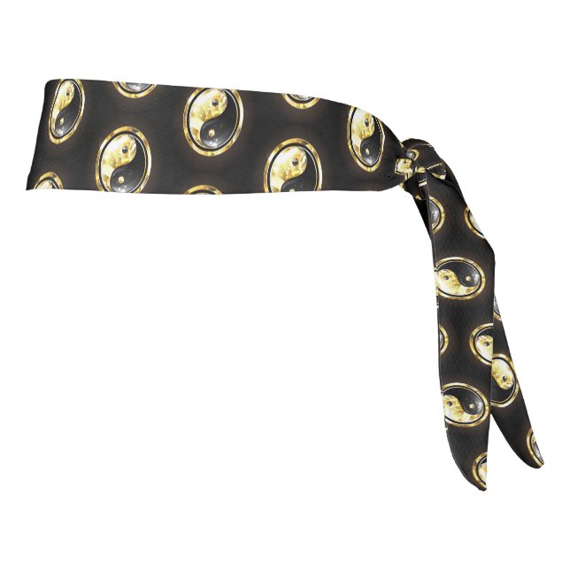 Gold Yin Yang on black Tie Headband (Rotate 90)