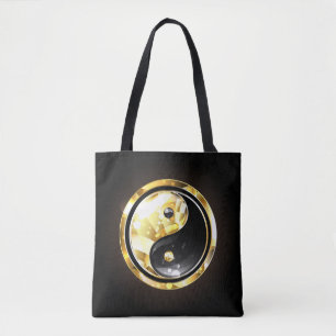 Gold Yin Yang on black Tote Bag