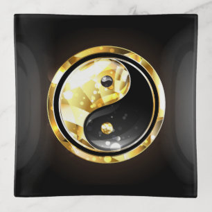 Gold Yin Yang on black Trinket Tray