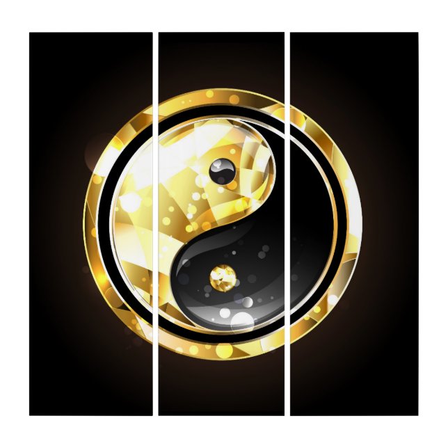 Gold Yin Yang on black Triptych (Front)