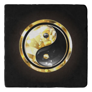 Gold Yin Yang on black Trivet