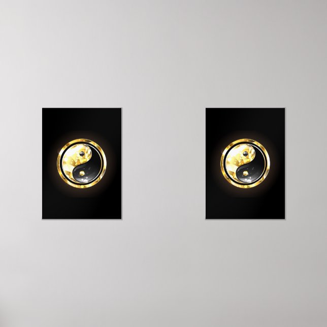 Gold Yin Yang on black Wall Art Sets (Front)