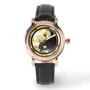 Gold Yin Yang on black Watch