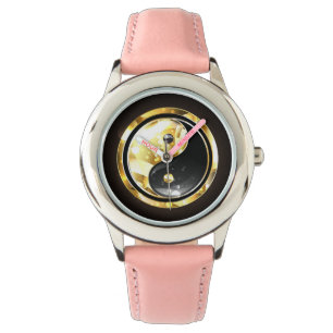 Gold Yin Yang on black Watch