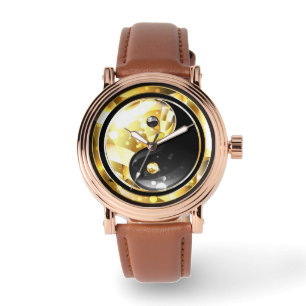 Gold Yin Yang on black Watch