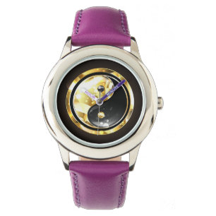 Gold Yin Yang on black Watch