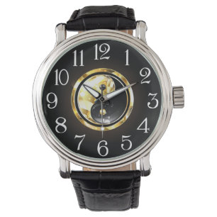 Gold Yin Yang on black Watch