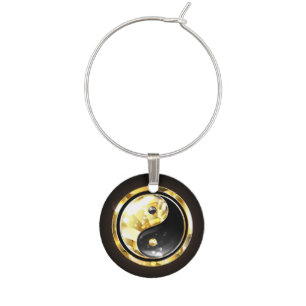 Gold Yin Yang on black Wine Charm