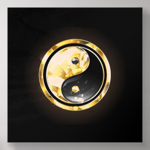 Gold Yin Yang on black Wood Photo Tile