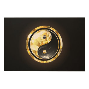 Gold Yin Yang on black Wood Wall Art