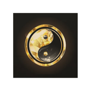 Gold Yin Yang on black Wood Wall Art