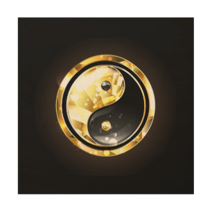 Gold Yin Yang on black Wood Wall Art