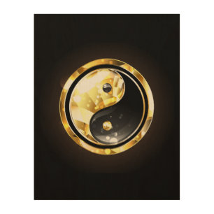 Gold Yin Yang on black Wood Wall Art