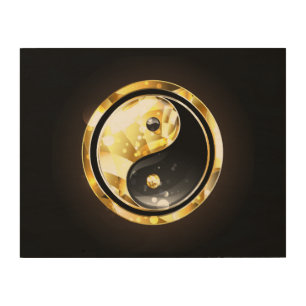 Gold Yin Yang on black Wood Wall Art