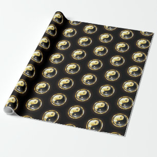 Gold Yin Yang on black Wrapping Paper