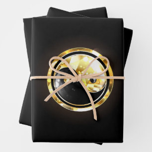 Gold Yin Yang on black Wrapping Paper Sheets