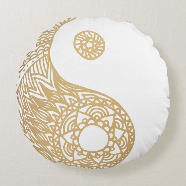 Gold Yin Yang Round Pillow | Zazzle