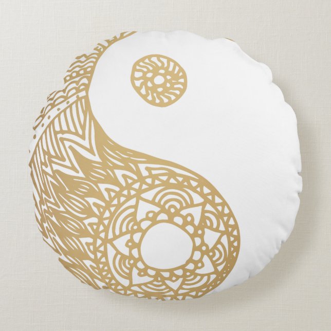 Gold Yin Yang Round Pillow (Front)