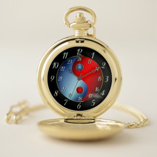 Gold Yin Yang  w Military Time Pocket Watch