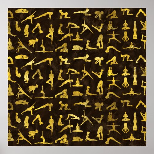 Gold Yoga Asanas  Poses pattern Poster