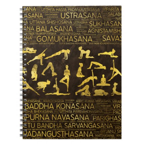 Gold Yoga Asanas  Poses Sanskrit Word Art Notebook