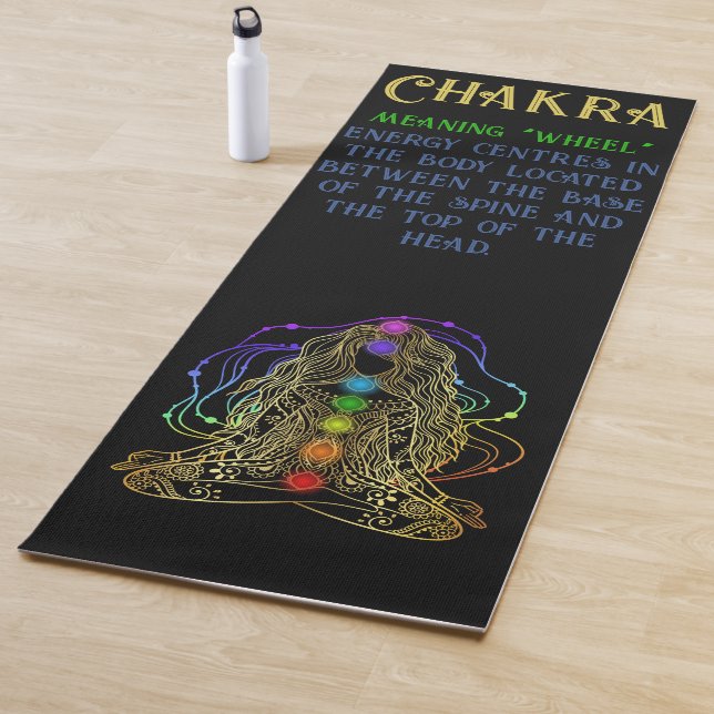 Gold Yoga Girl with Colorful Chakra Energy Yoga Mat (In Situ)