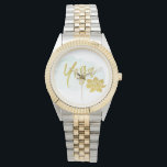 *~* Gold Yoga Lotus Watercolor Turquoise Watch<br><div class="desc">*Beautiful Peaceful Modern Yoga typography and lotus Unisex watch designed to be comfortable for both men and women.* If you find yourself attracted to this powerful gold glitter Yoga and gold glitter lotus watch... . trust it. No need to understand "Why". The image is typography of the word "Yoga" done...</div>