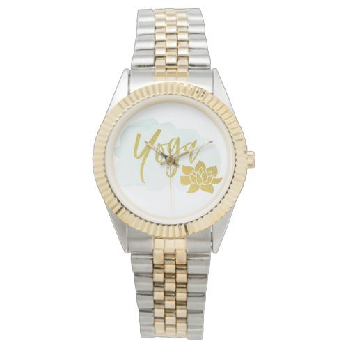  Gold Yoga Lotus Watercolor Turquoise Watch