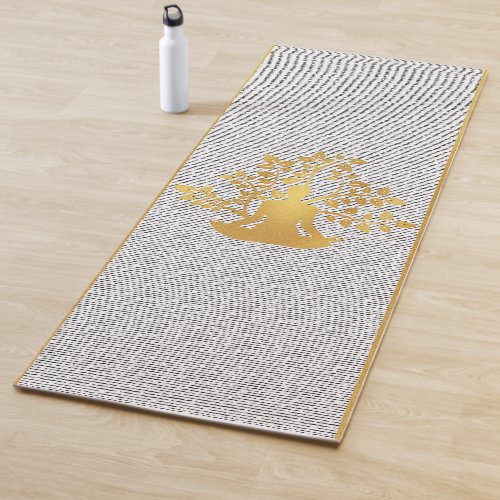 Gold Yoga Pose Silhouette with Tree Branch Yoga Mat