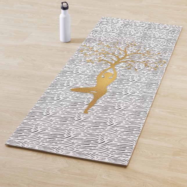 Gold Yoga Pose Silhouette with Tree Mat (In Situ)