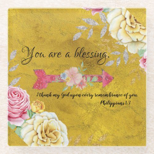 Gold You are a Blessing with KJV Scripture Glass Coaster