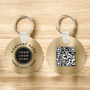 Gold Your Business Logo QR Code Business  Keychain