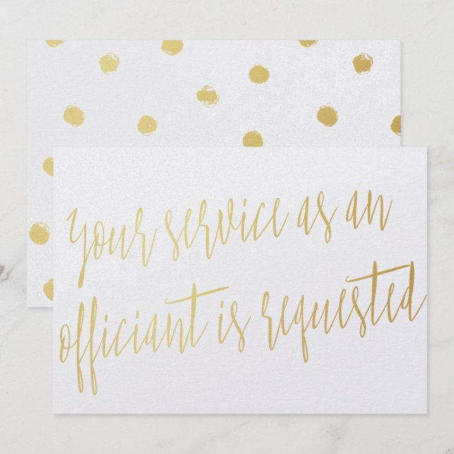 Gold "Your service as an officiant is requested" Invitation (Front/Back)