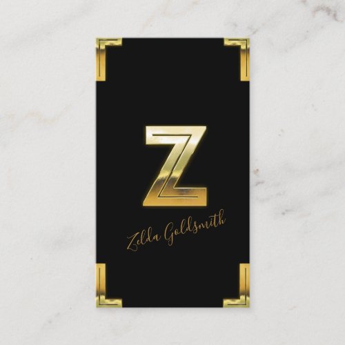 Gold Z Initial and Borders Business Card