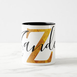 Gold 'Z' Monogram w/ Personalized Name Two-Tone Coffee Mug