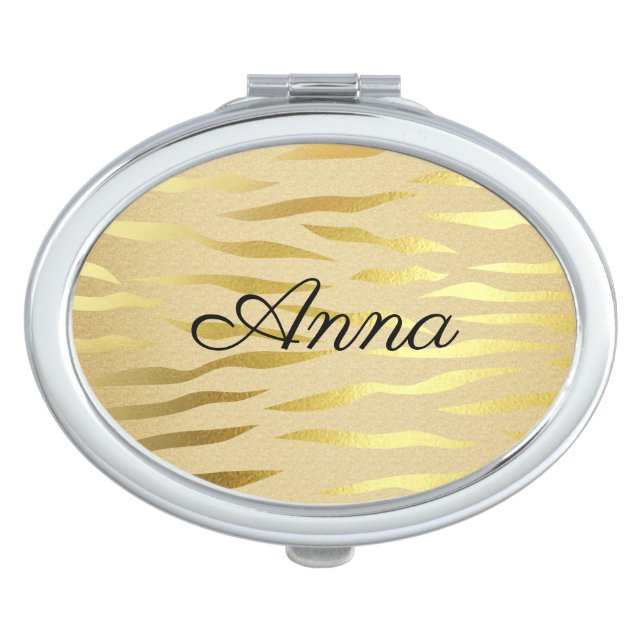 Gold Zebra Animal Print compact mirror (Front)