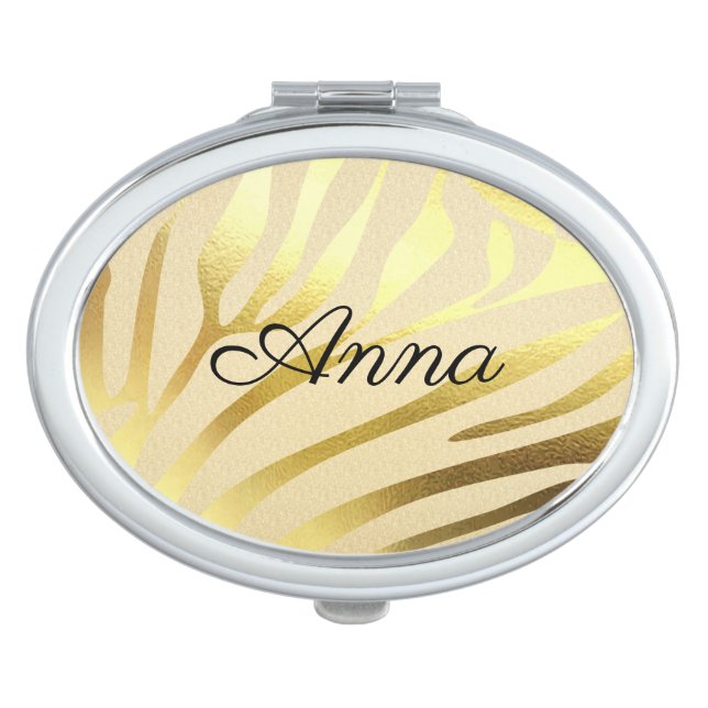 Gold Zebra Animal Print compact mirror (Front)