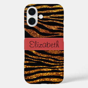 Gold Zebra, Glitter Zebra, Zebra Print, Your Name iPhone 16 Case