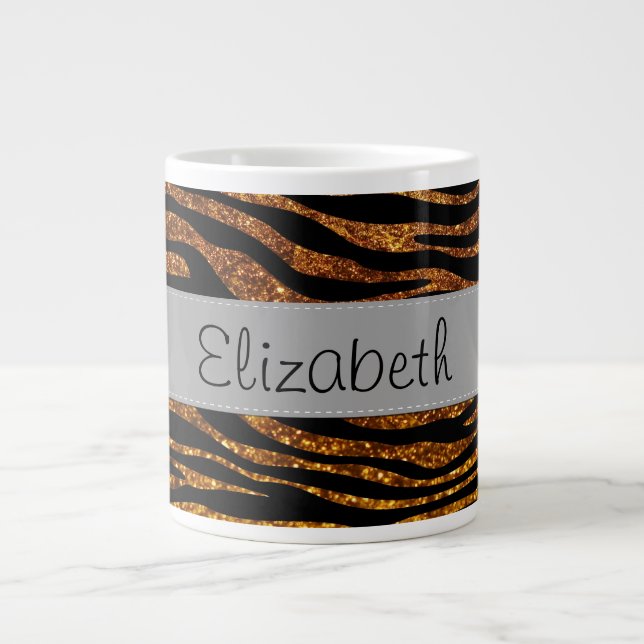 Gold Zebra, Glitter Zebra, Zebra Print, Your Name Giant Coffee Mug (Front)