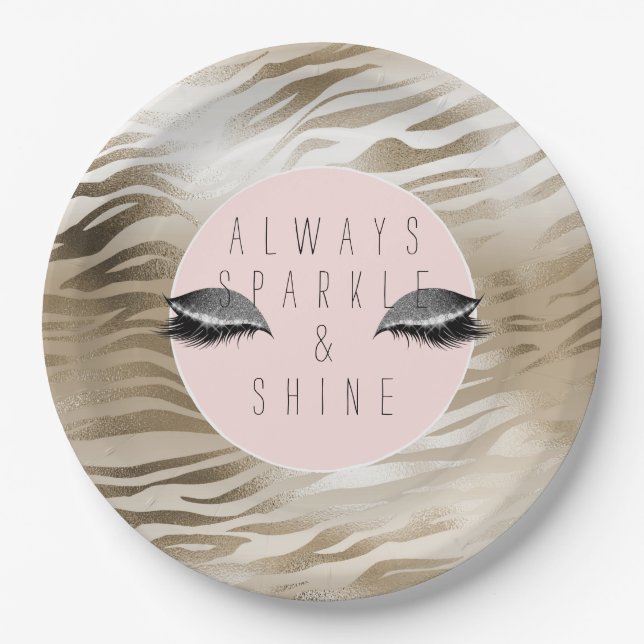 Gold Zebra Glitzy Silver Sparkle Eyes          Paper Plates (Front)