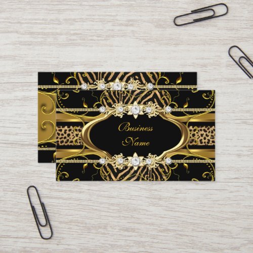 Gold Zebra Leopard Black Jewel Look Image Business Card