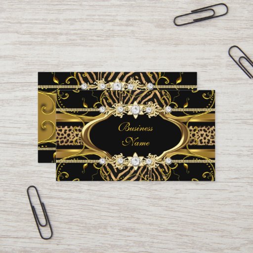 Customizable Gold Zebra Leopard Black Jewel Look Image Business Card