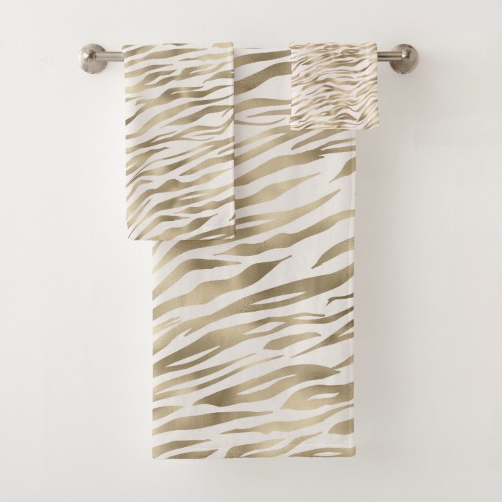 Gold Zebra Print Bath Towel Set