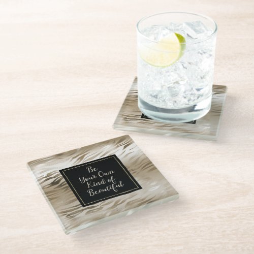 Gold Zebra Print Beautiful Quote Glass Coaster