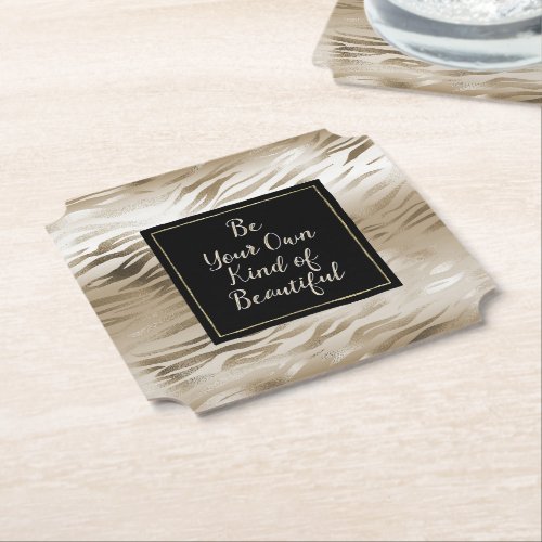 Gold Zebra Print Beautiful Quote Paper Coaster