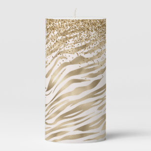 Gold Zebra Print Faux Glitter Pillar Candle