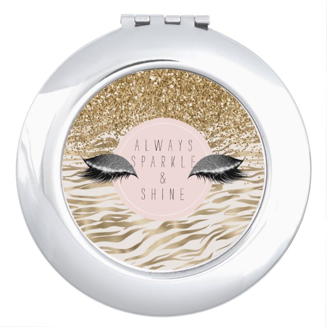 Gold Zebra Print Glitzy Eyes Compact Mirror (Front)