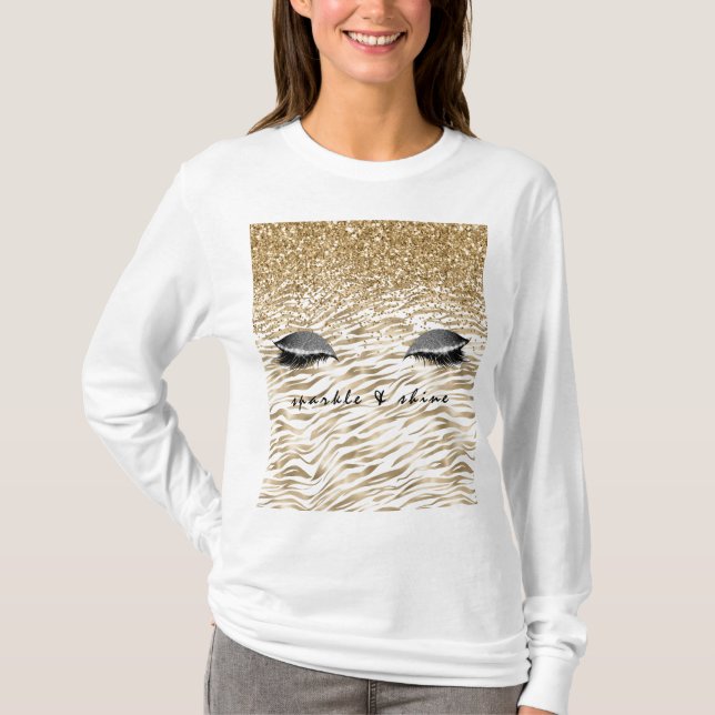 Gold Zebra Print Glitzy Eyes T-Shirt (Front)